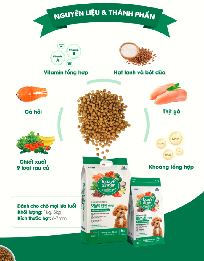 (5kg) Today's Dinner Dog - Thức ăn hạt  cho chó lớn/chó nhỏ/chó mọi lứa tuổi cân bằng dinh dưỡng cho chó nhập khẩu Hàn Quốc