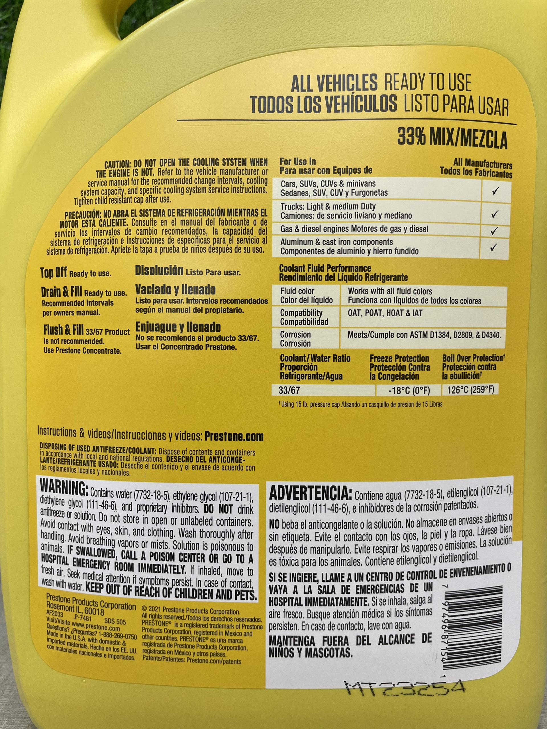 [ HÀNG CHÍNH HÃNG ] Nước Làm Mát Động Cơ Cao Cấp Prestone 33% Màu XANH (3.78 lít) - Nhập Khẩu USA