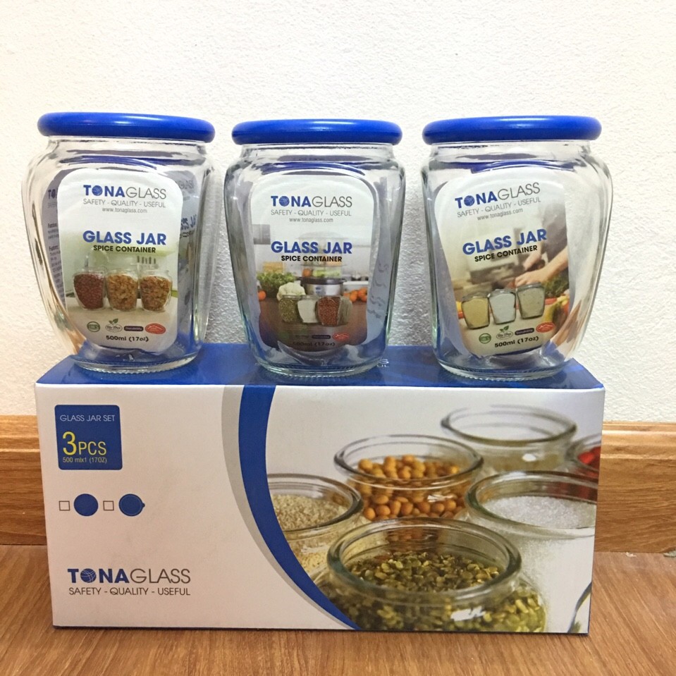 Bộ 3 hũ gia vị thủy tinh tonaglass 500 ml