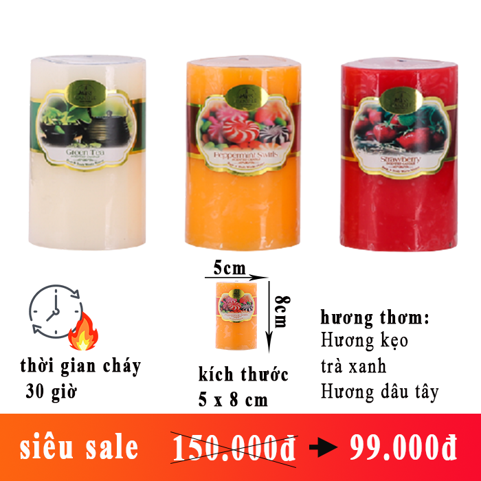 Set 3 nến thơm trụ tròn D5H8 Miss Candle FtraMart 5x8cm FTM-NQMD5H8 (Cam-đỏ-vàng nhạt)