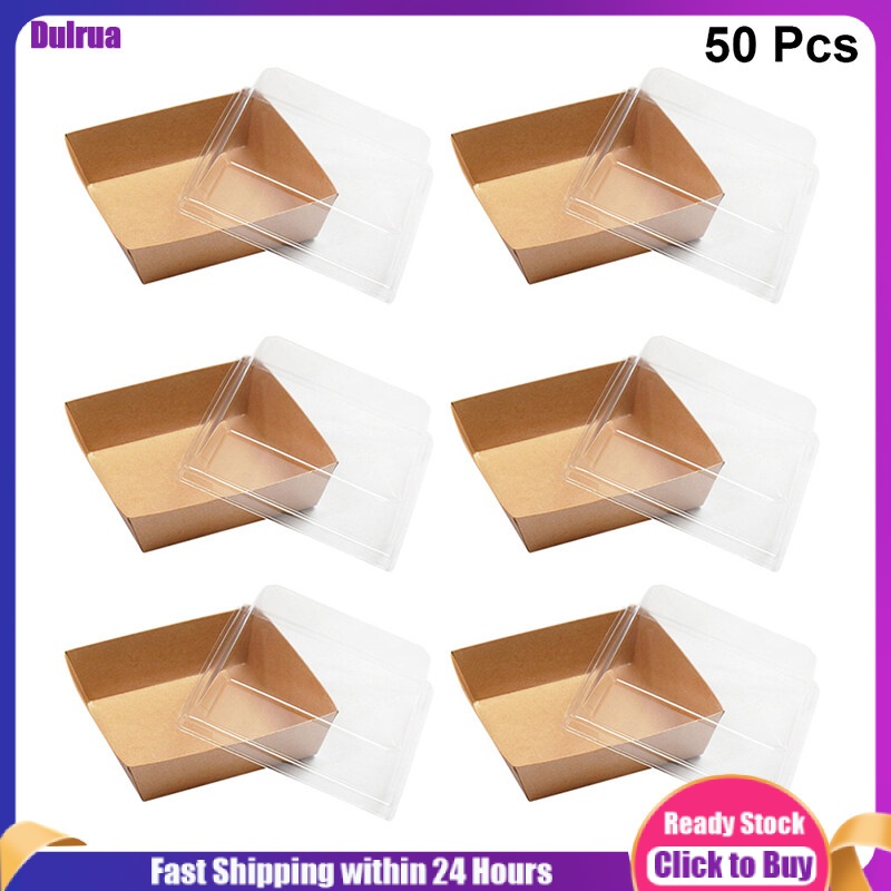 Dulrua 50pcs Kraft Paper Cake Packaging Box Sandwich Containers Food Boxes Party Favors
