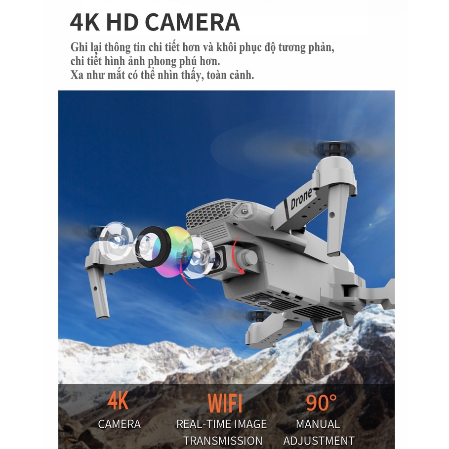 Máy Bay Điểu Khiển Từ Xa 4 Cánh Flycam E88 Pro Fly Cam Giá Rẻ Máy Bay Không Người Lái Play