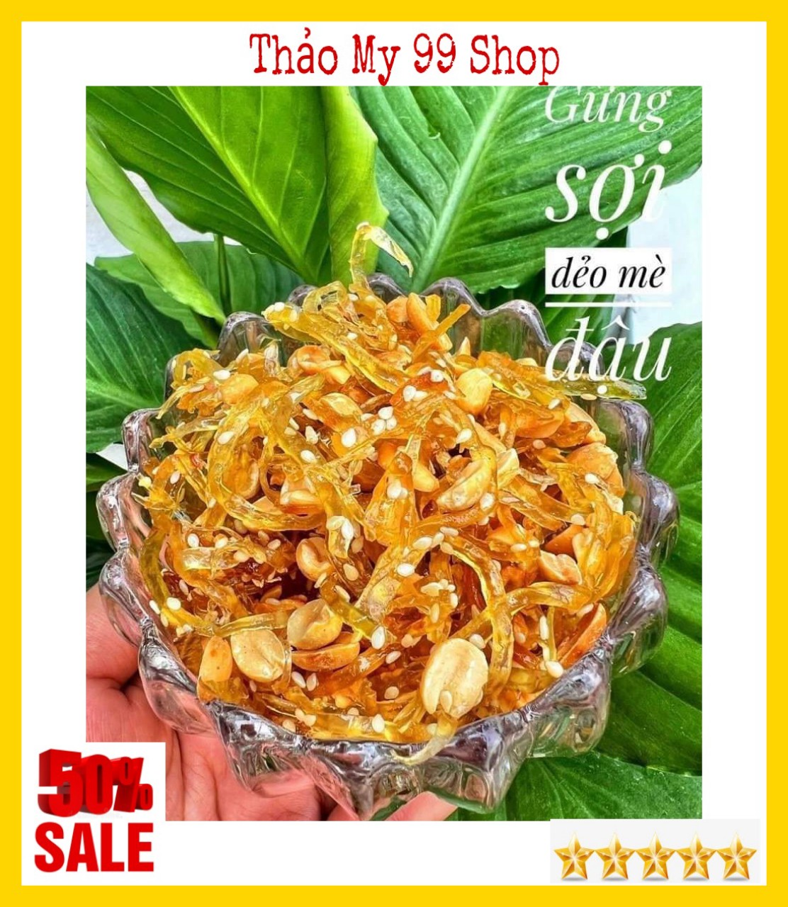 (Giá rẻ-freeship) hủ 500gr Mứt gừng sợi dẻo mè đậu phộng