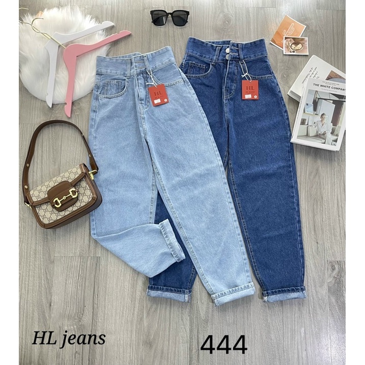 Quần baggy jean nữ trơn cạp cao 2 nút ms 444