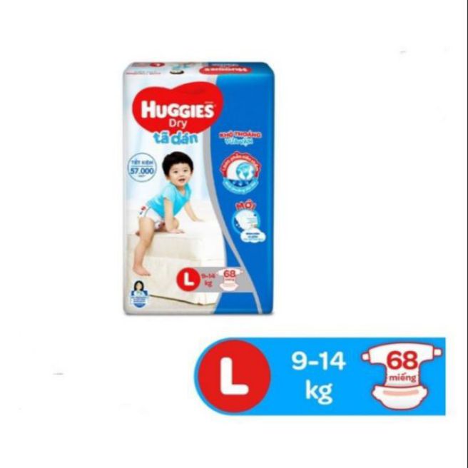 [Date 2024] Tã bỉm dán Huggies L 68 miếng, L68