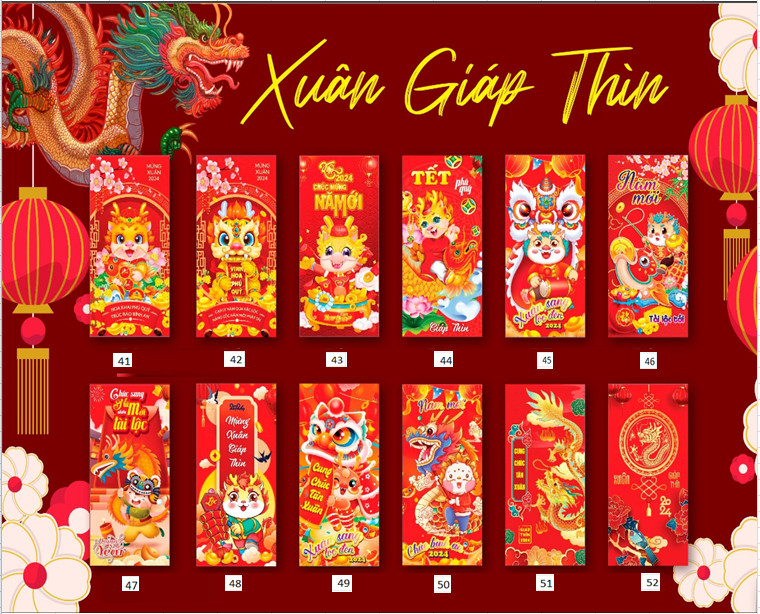 Combo 50 chiếc lì xì mẫu mã mới nhất năm 2024