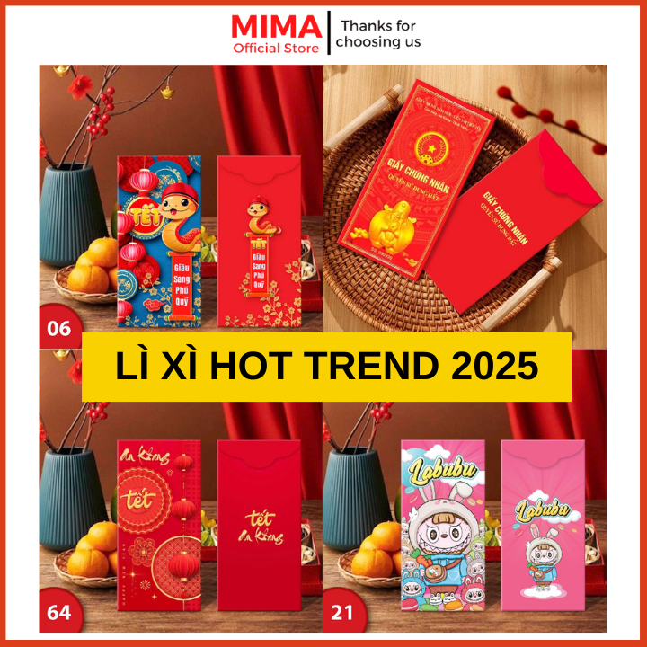 Bao Lì Xì Tết truyền thống 2025 sổ đổ sổ hồng hot trend chibi thịnh vượng may mắn phúc lọc thọ Tết 2025 Ất Tỵ Siêu đẹp