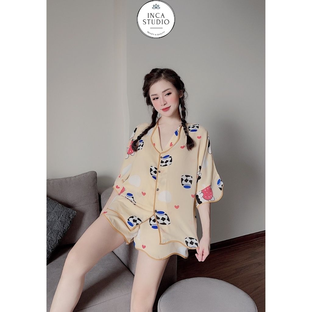 (Hàng loại 1) Đồ ngủ Pyjama lụa Mango cánh dơi INCA 06- Free size dưới 65kg, Lụa mango thoáng mát