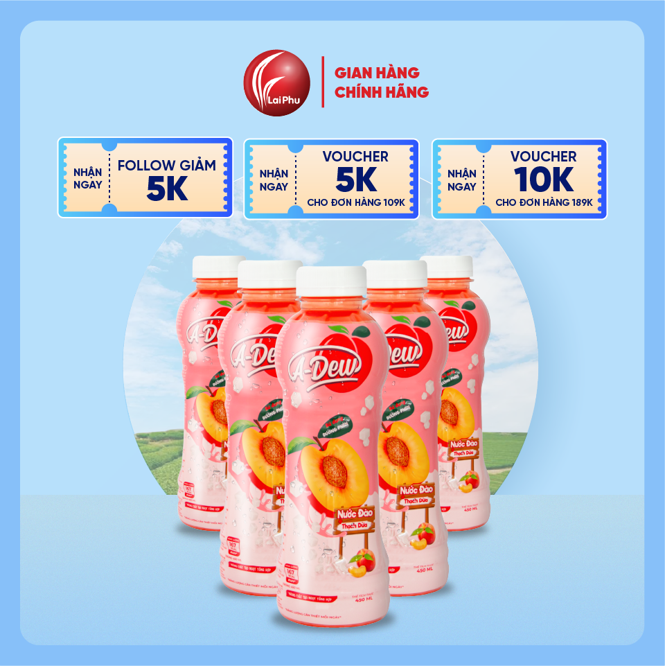 Nước Trái Cây Đào Thạch Dừa A-Dew 450ml - Thùng 24 Chai