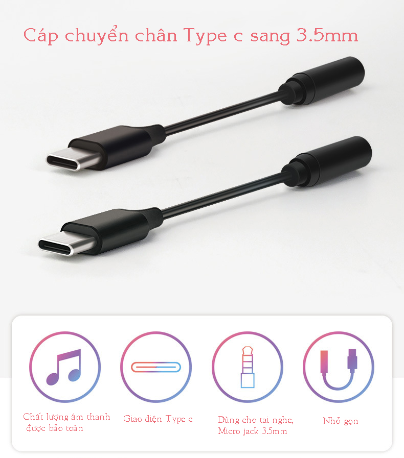 Cáp chuyển đổi USB Type c sang 3.5mm ( hỗ trợ Mic và Audio )