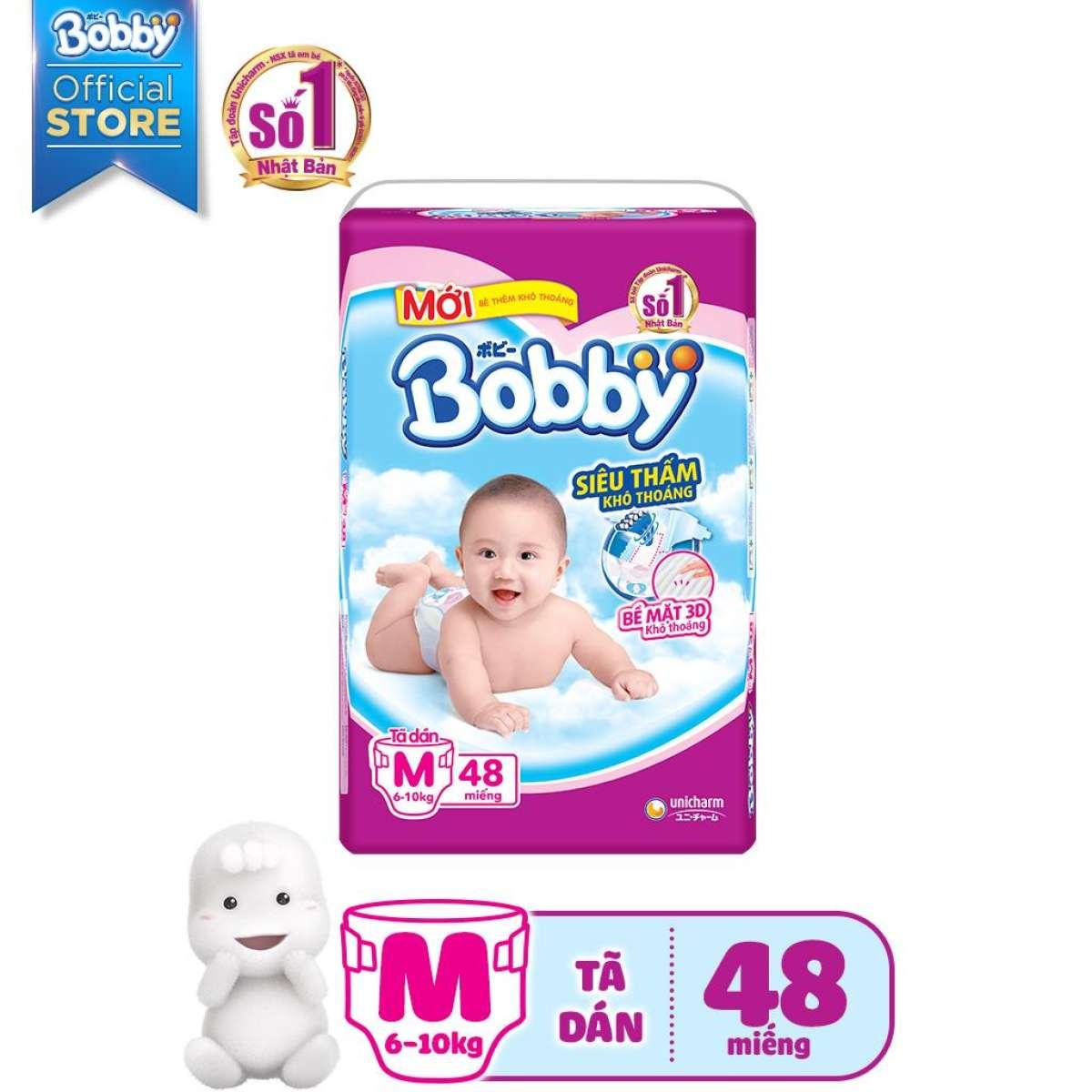 BỈM - TÃ DÁN BOBBY SIZE M - 48 miếng (CHO BÉ 6 - 10KG)
