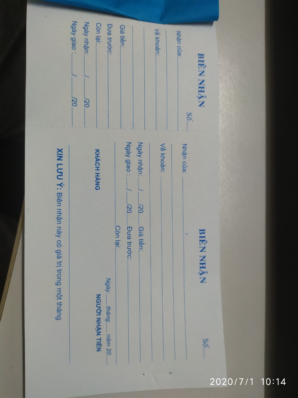 [HCM]5 cuốn Biên Nhận  1 liên trắng