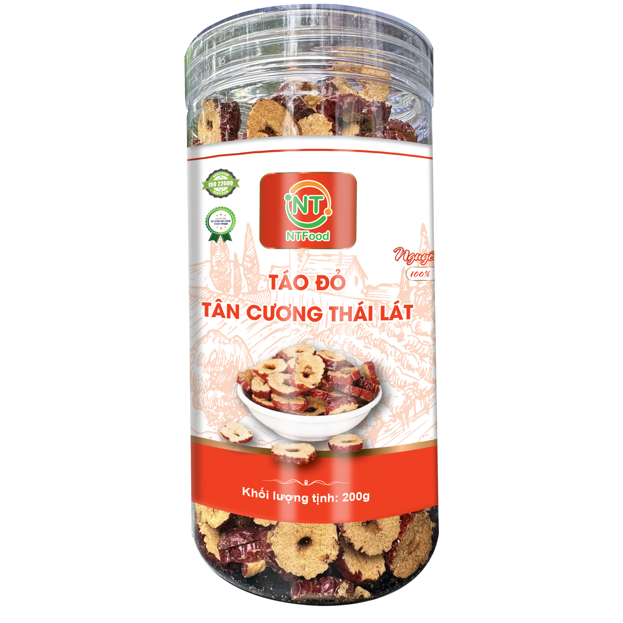 Táo đỏ tân cương thái lát ntfood hũ 200gr - nhất tín food