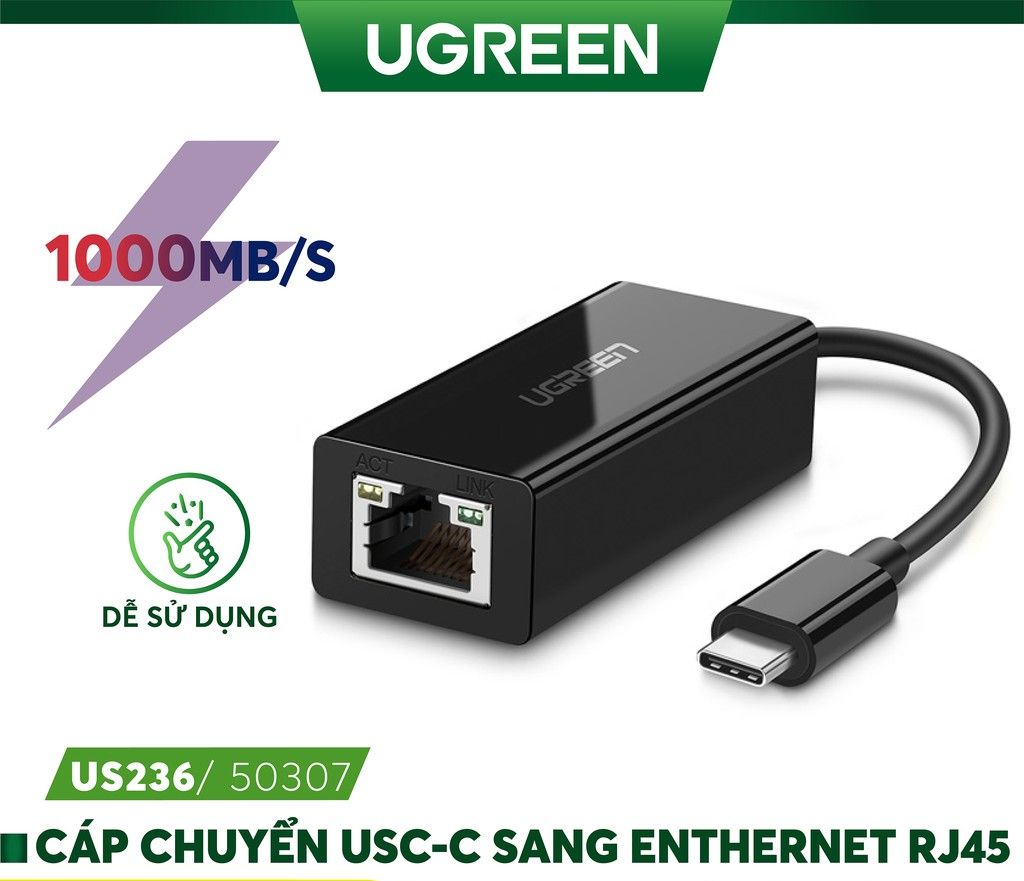 Cáp USB Type-C to Lan 10/100/1000Mbps  Ugreen 50307 cao cấp