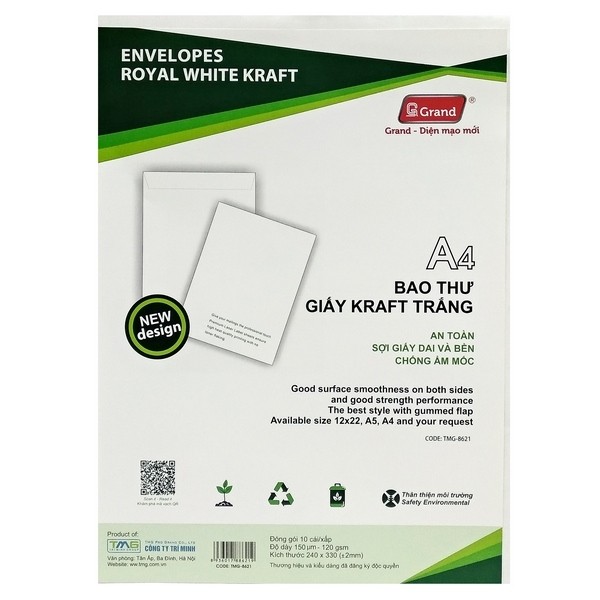 BAO THƯ GRAND A4 TRẮNG VÀNG (X/10C)