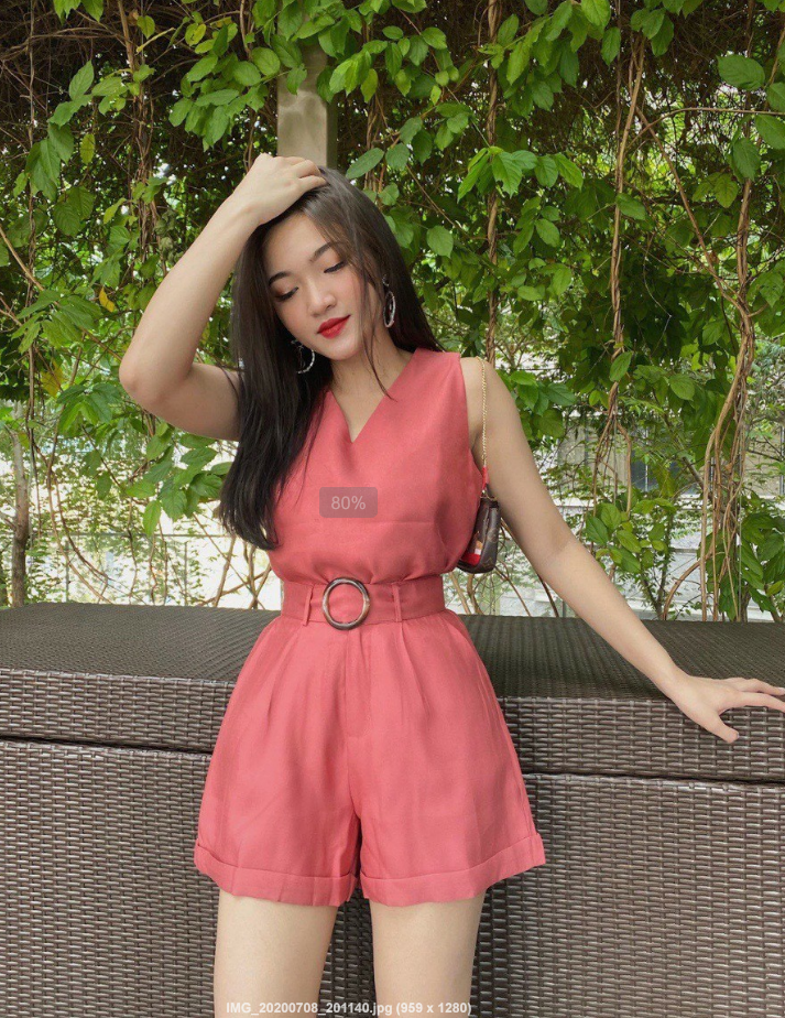 jumpsuit sát nách cổ V khoen eo đũi-QH