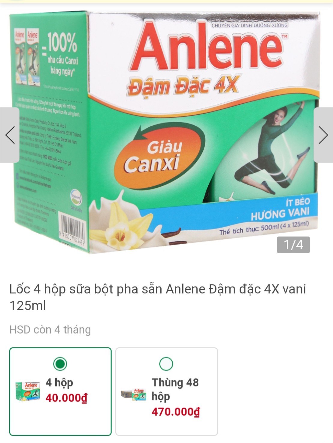 [HCM]Sữa anlene pha sẵn đậm đặc 1 thùng 48 hộp