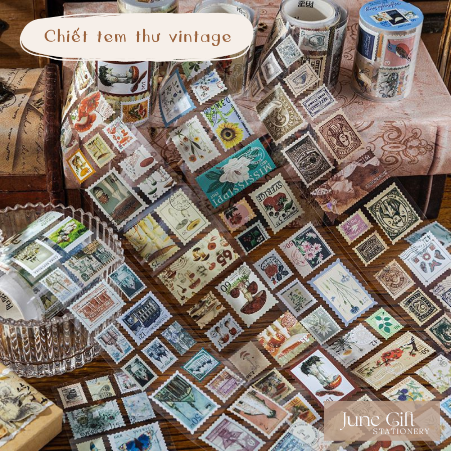 [Chiết] Sticker tem thư kiểu vintage trang trí sổ, làm journal