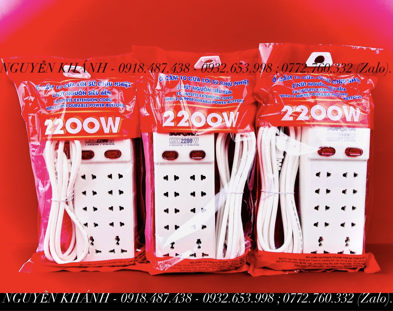 Ổ cắm điện (10 lỗ SOPOKA 2m,4m,6m) chịu tải 2200w