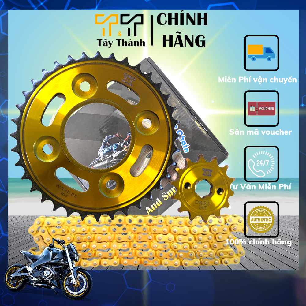 Nhông sên dĩa future 125, nhong sen dia wawe, nsd wave, nhông sên dĩa wave rsx, mẫu mới màu vàng cực đẹp, sên 10 ly, cam kết sên không kêu, không trượt. Bảo hành 6 tháng 1 đổi 1 - T&T Tây Thành Shop chuyên nhông sên dĩa wave