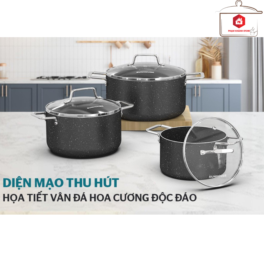 BỘ NỒI SIÊU BỀN ĐÁ ĐÁY TỪ SUNHOUSE SHG7878MB HÀNG CHÍNH HÃNG