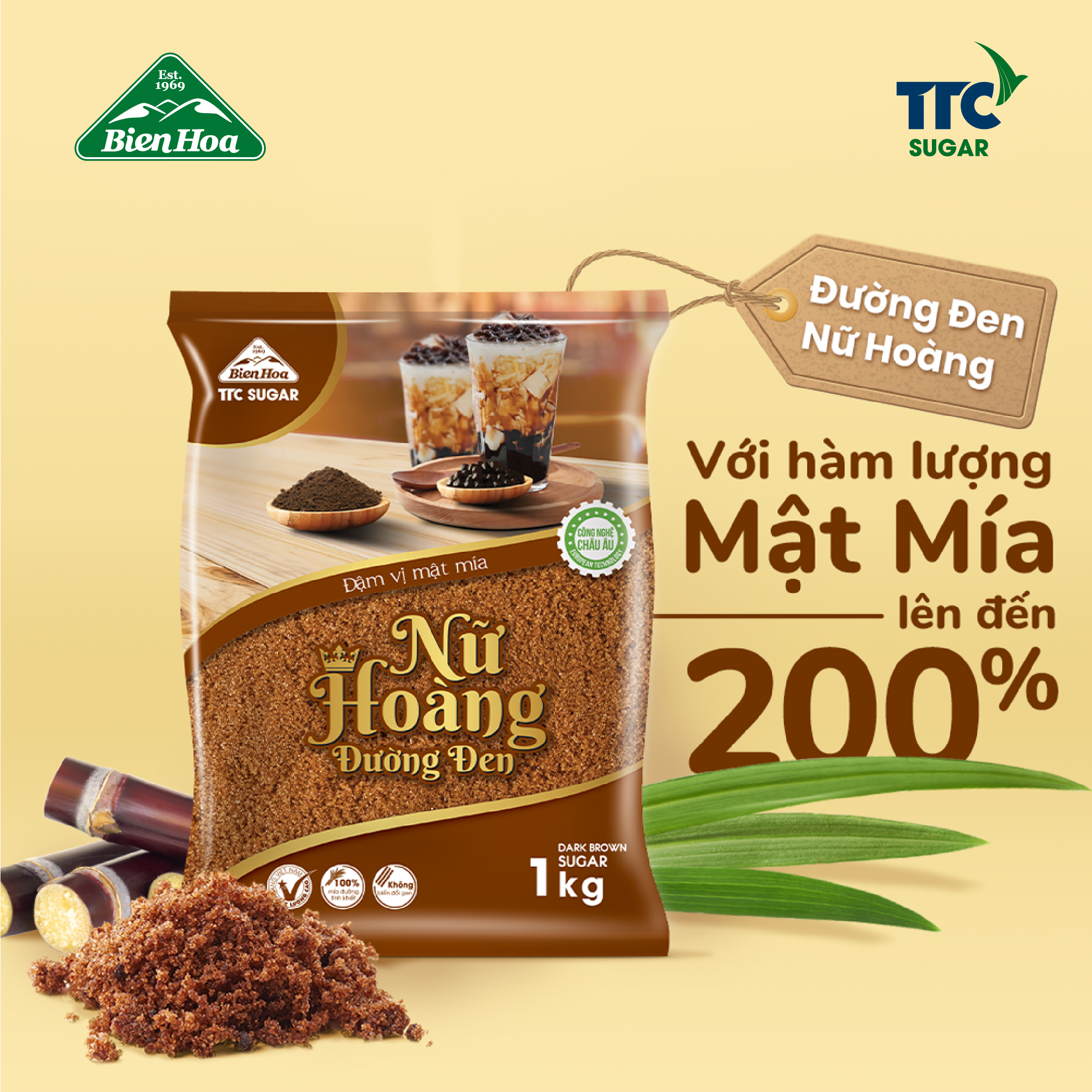 Đường đen Nữ Hoàng Biên Hòa túi 1Kg