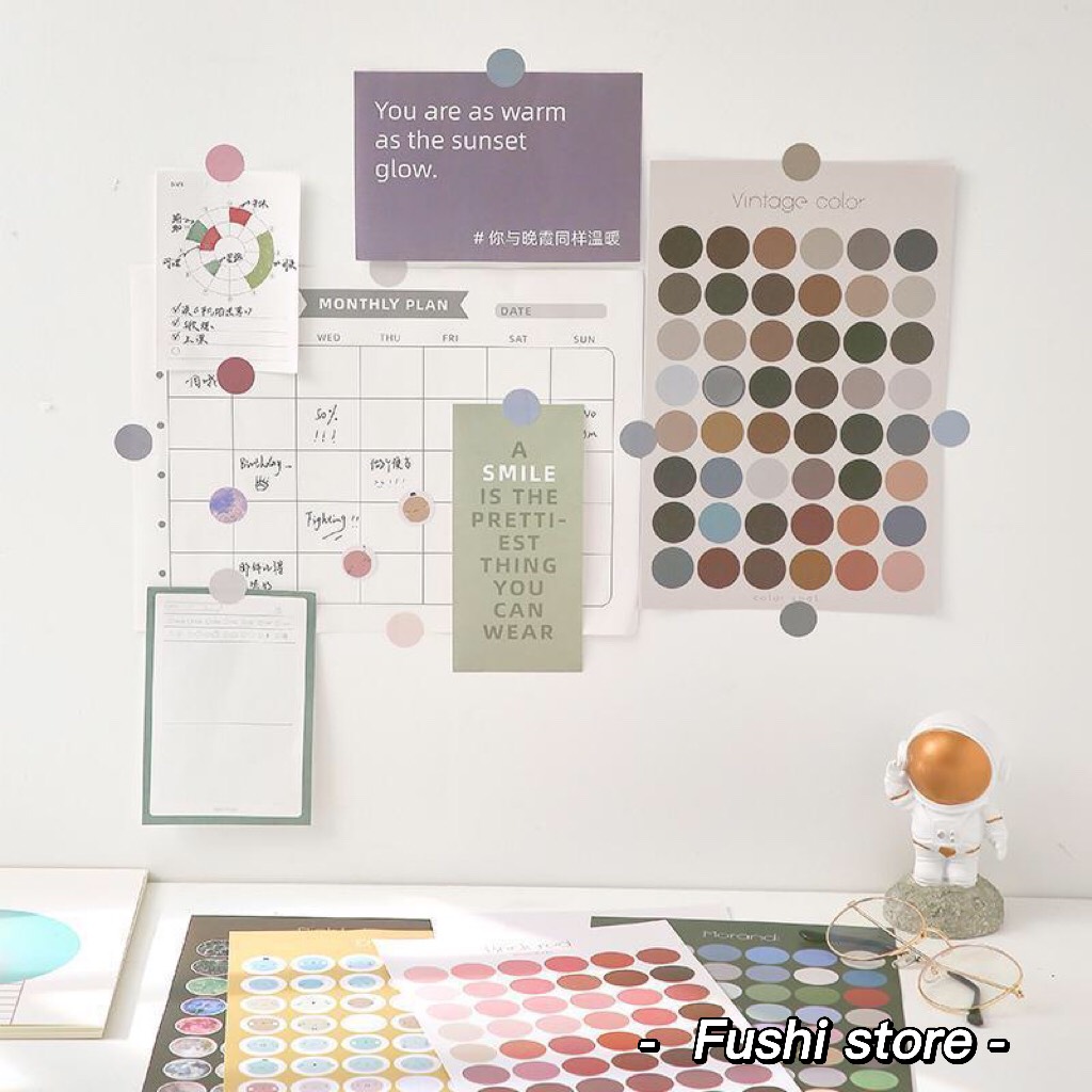 Sticker, Nhãn Dán Tròn Màu Pastel Trang Trí Toploader,Bullet Journal