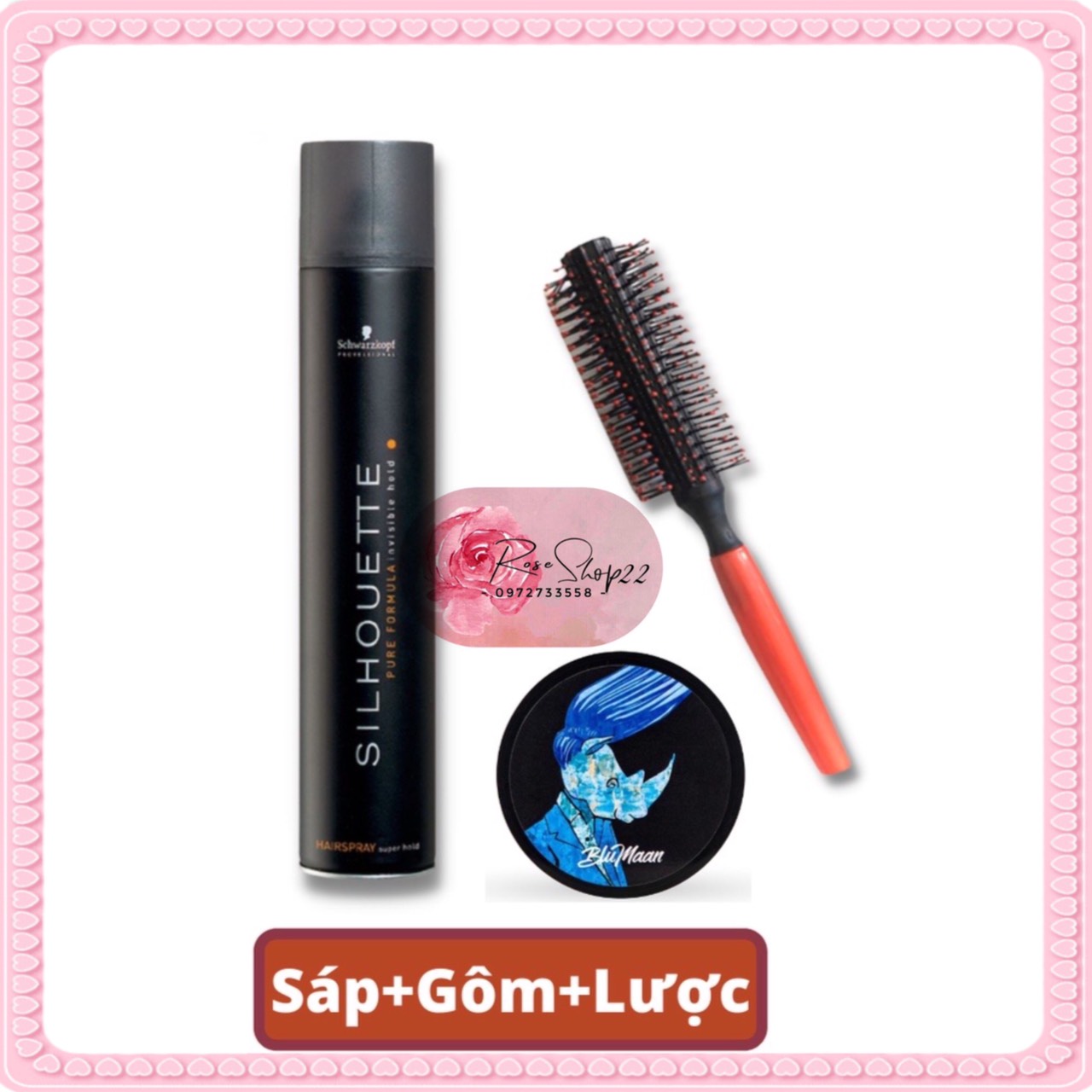 Tặng lược - combo sáp vuốt tóc blumaan tê giác + gôm-silhouette + lược tròn