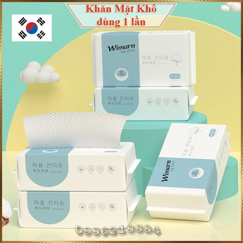 Khăn lau mặt khô túi 50 miếng WIMARN Pure Cotton Towel công nghệ của Hàn Quốc KKW1 nhập khẩu