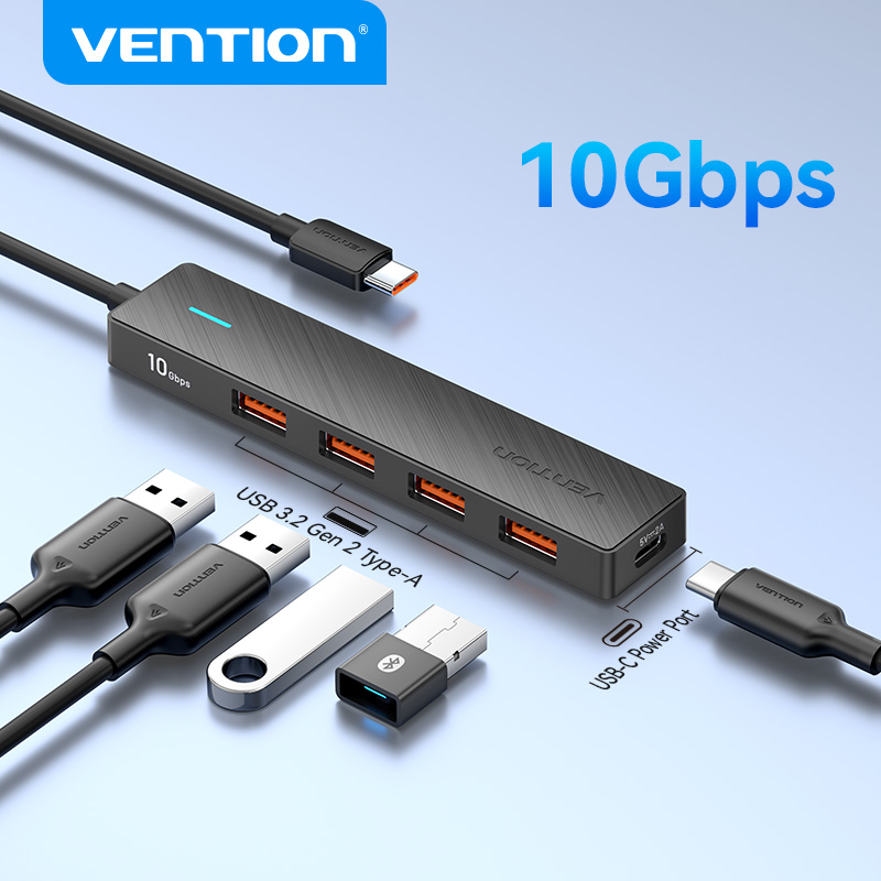 Vention USB-C Hub 4 Cổng USB 3.2 - Tốc Độ 10Gbps - Bộ Chia Cổng Type-C - Tương Thích Macbook Laptop Điện Thoại - Đèn Báo Hiệu - Cắm Là Chạy