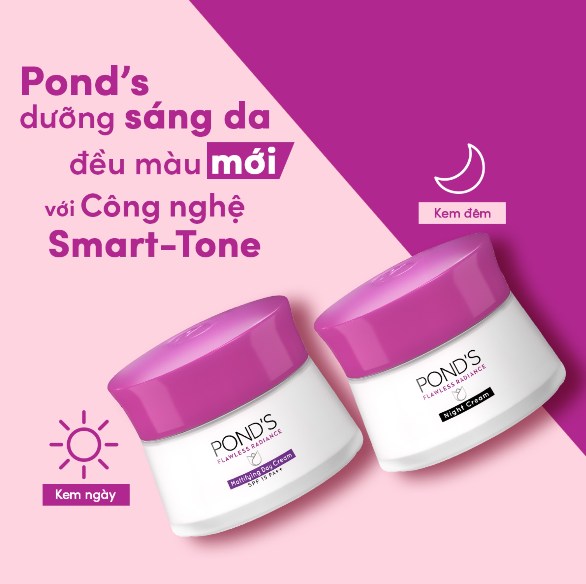 [HCM]Combo Kem Dưỡng Trắng Da Cao Cấp Ngày Đêm Ponds Flawless Radiance Derma+ (50g/hũ)