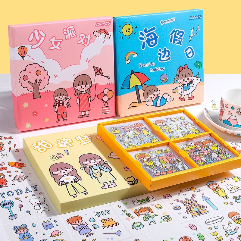 Sticker dán nhãn dùng trang trí bình nước sổ tay