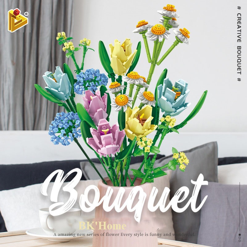 Đồ chơi hoa, hãng Panlos bộ xếp hình khối xây dựng bó hoa Tulip