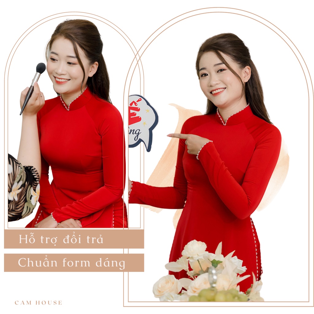 Áo dài [CAM HOUSE] áo dài cưới đẹp chất liệu lụa đính phale