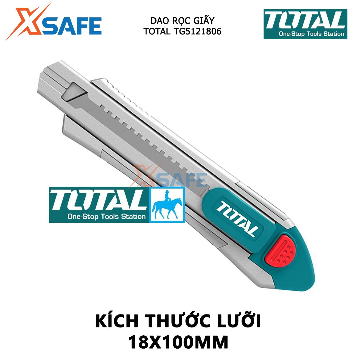 Dao rọc giấy TOTAL TG5121806 | dao cắt giấy kích thước lưỡi 18 x 100mm, kèm 6 lưỡi cắt dán giấy, các loại hộp