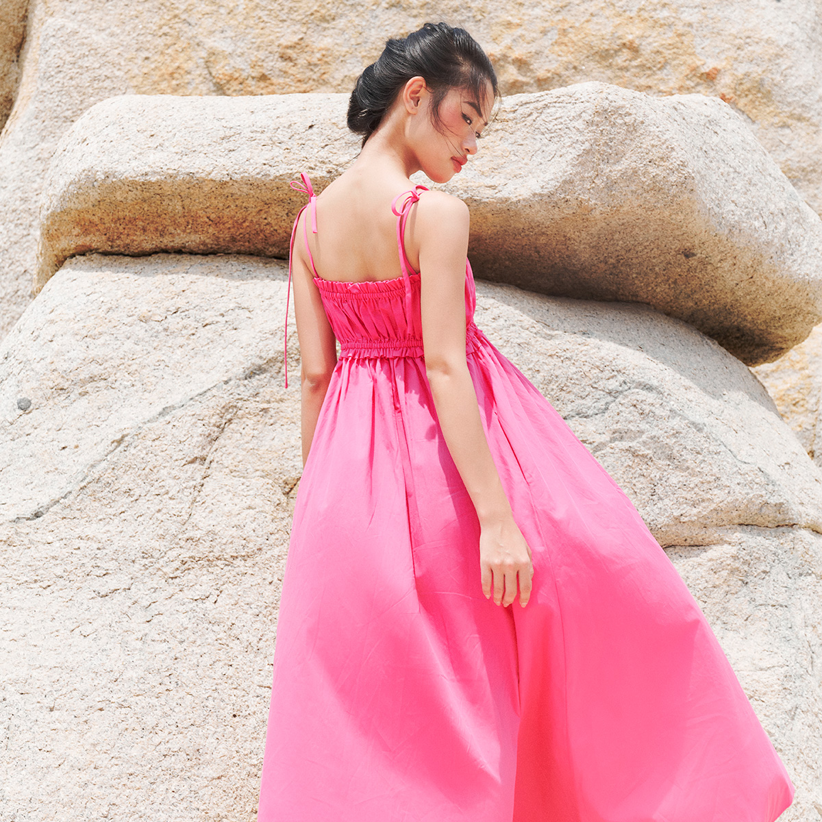 DOTTIE - Đầm maxi 2 dây nhún ngực - Hồng - D0596