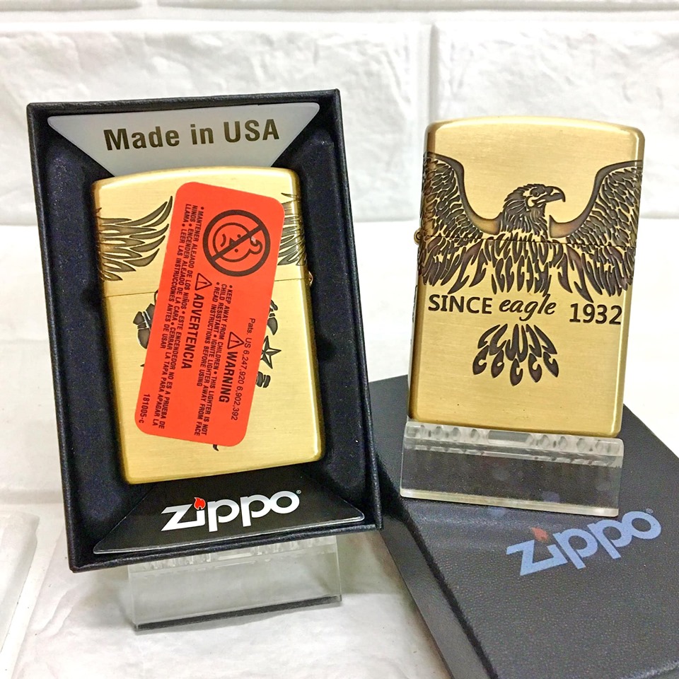 Bật lửa zippo mỹ fullbox zippo đồng khắc 4 mặt hình đại bàng 1932 - bật lửa zippo xịn