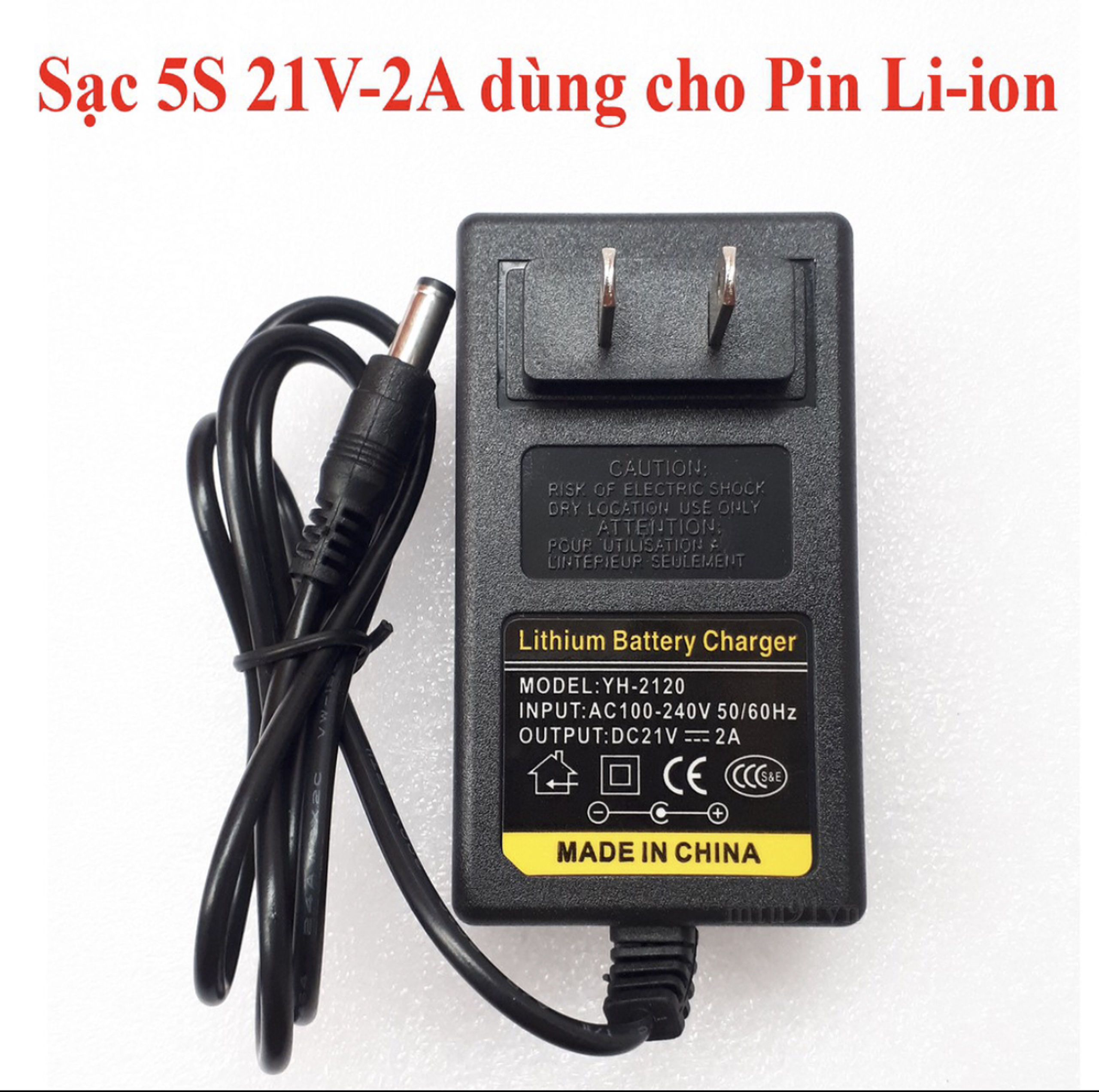Sạc pin li-ion 5s 21v - 2a, có đèn báo đầy jack sạc 5.5x2.1mm