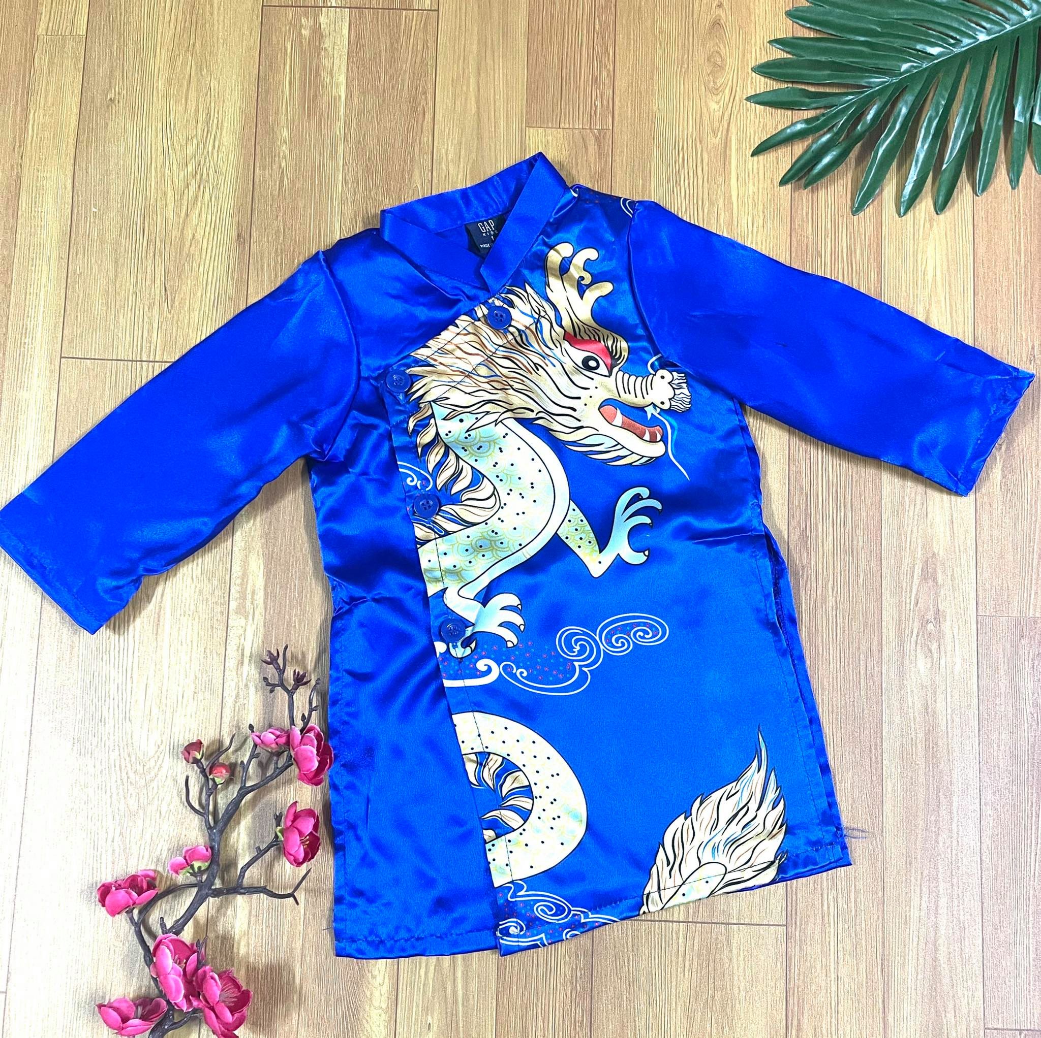 Áo Dài Cách Tân Bé Trai Rồng Vàng May Mắn Mừng Xuân Chất  Lụa Mềm Mại Thấm Mồ Hôi