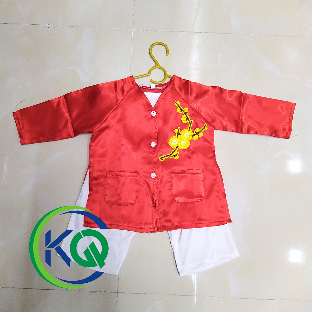 BỘ ĐỒ TRẺ EM - QUẦN ÁO BÀ BA HỌA TIẾT HOA MAI TẾT NGUYÊN ĐÁN - MÀU ĐỎ TRƠN - VẢI PHI BÓNG