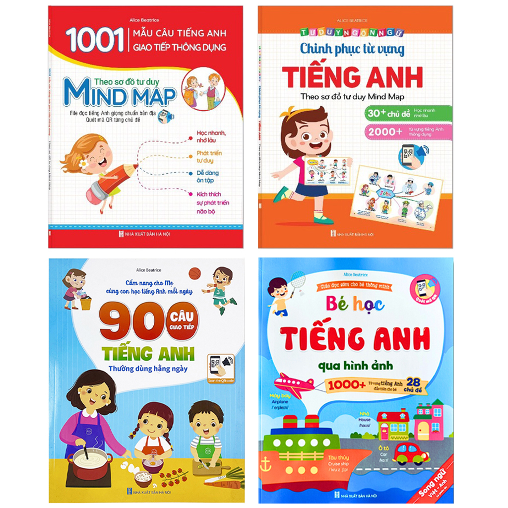Combo full set of 4 PCs English learning books for kids-common alphabet and sample English communication for children
