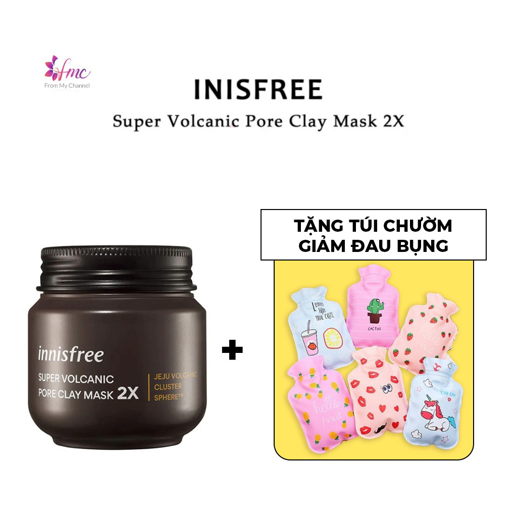 [MUA 1 TẶNG 1] Siêu mặt nạ đất sét đá tro núi lửa Innisfree Super Volcanic Pore Clay Mask 2X 100ml + Tặng 1 túi chườm giảm đau bụng