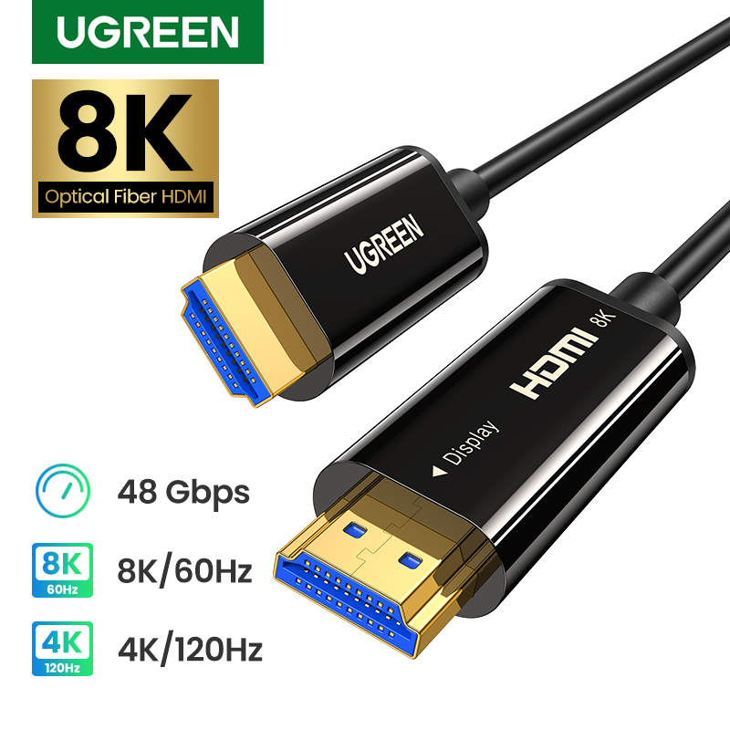 Ugreen hdmi 2.1 cable 8k 48gbps ultra high speed 8k hdmi braided cord 4k/120hz, 8k/60hz 8k optical fiber cable compatible with ps5 ps4 xbox roku tv hdtv blu-ray projector