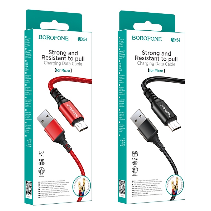 Dây cáp sạc nhanh borofone bx54 bện dù 2.4a đầu lightning, micro, type-c dây truyền tải dữ liệu dài 1m - chính hãng