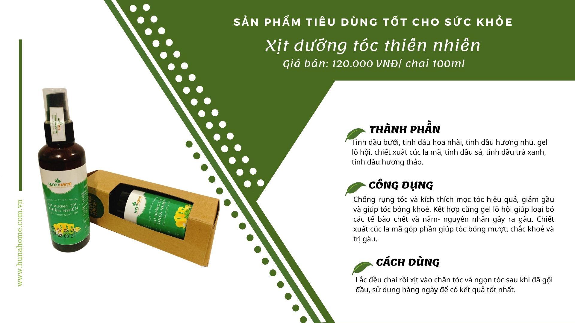 Xịt dưỡng tóc thiên nhiên, khích thích mọc tóc Hunahome