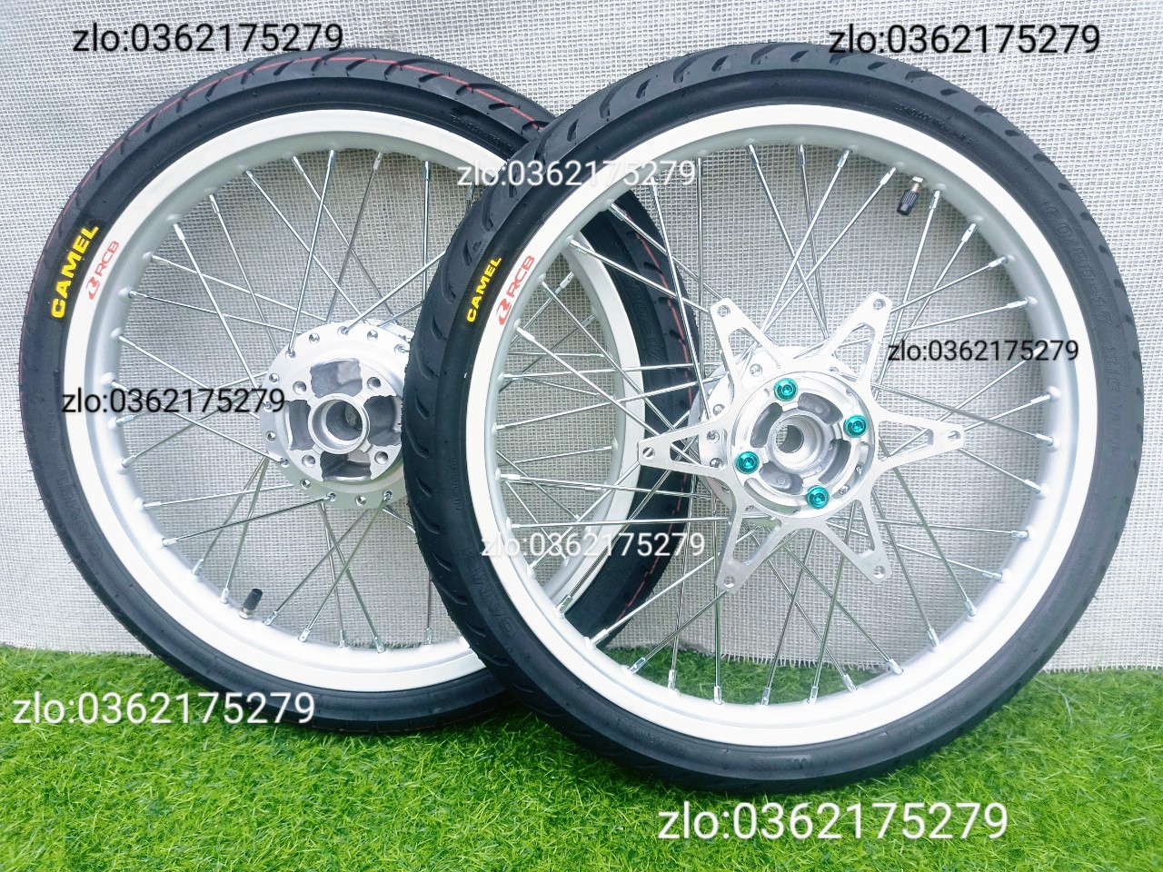 [HCM]CẶP BÁNH CĂM  SONIC NIỀN NHÔM RCB 1.1 ĐÙM SƠN BẠC.CĂM MẠ CROM  KÈM  LÒNG ĐĨA NGÔI SAO VỚI ỐC G5 LỤC BẢO VỚI VỎ CAMEL 60.80 .70.80