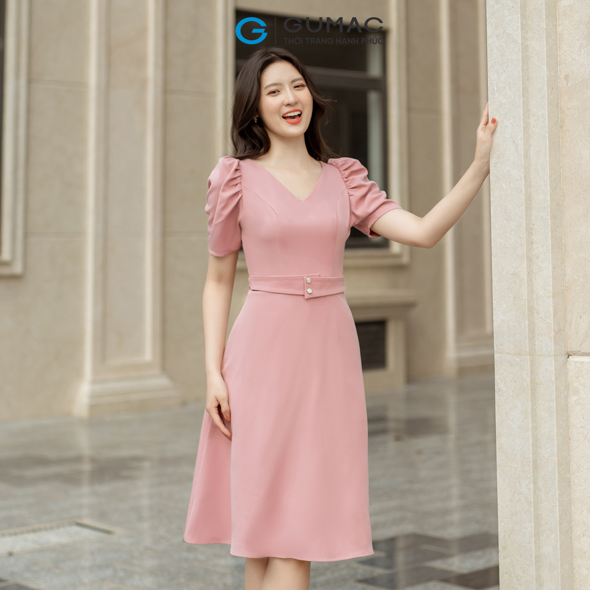 Đầm nữ A tay nhún GUMAC DD05021
