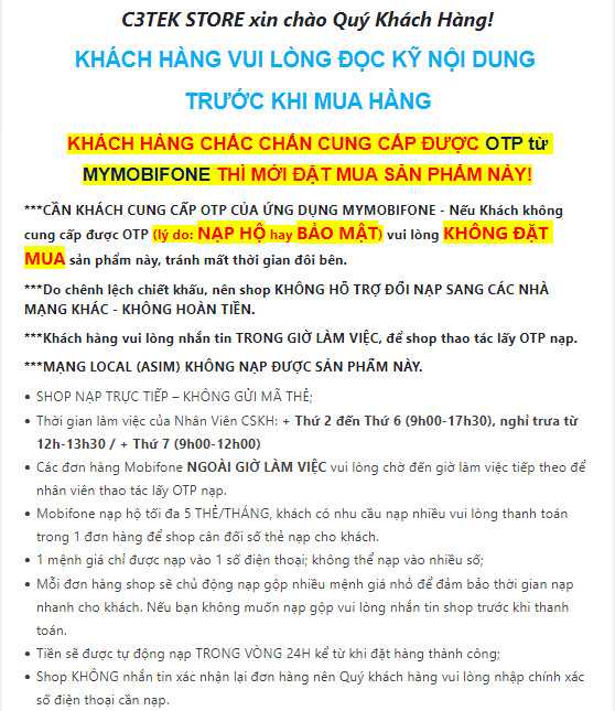 [CẦN OTP] MOBIFONE 100K - Nạp trực tiếp cần cung cấp OTP