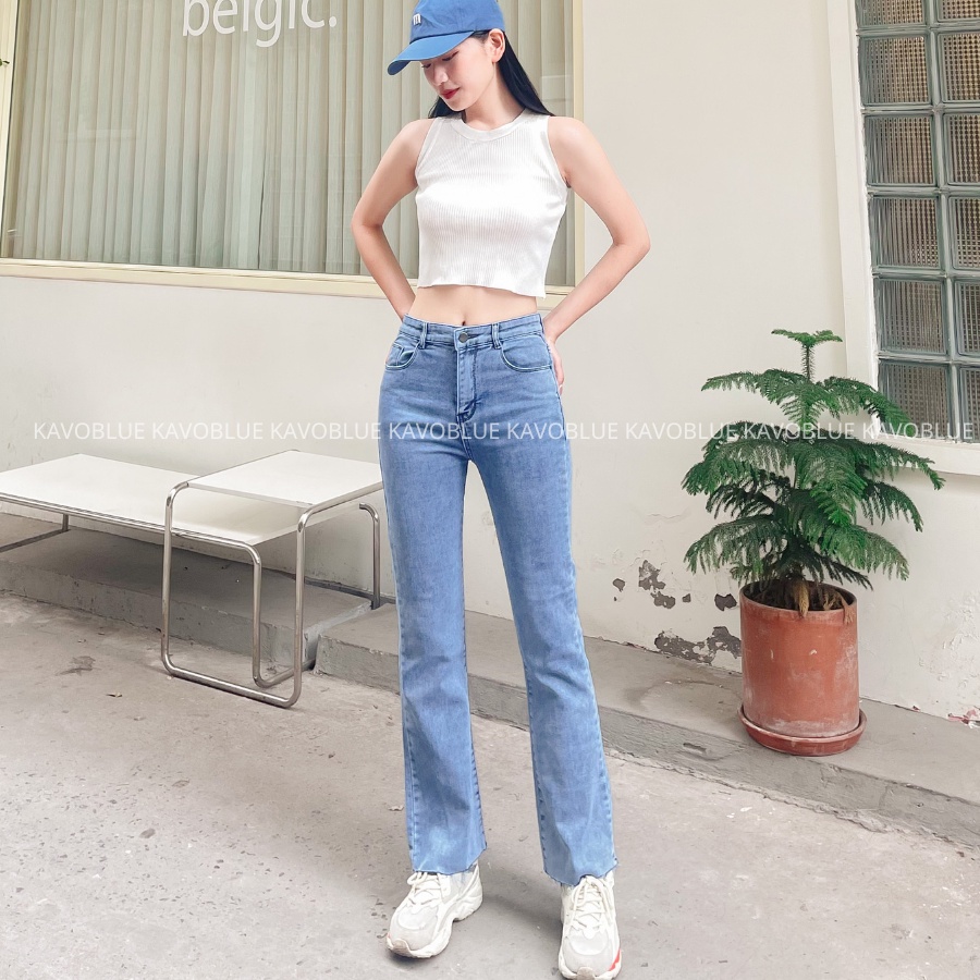 Quần Bò Nữ Ống Loe Lưng Cao - Quần Jeans Nữ Cạp Cap