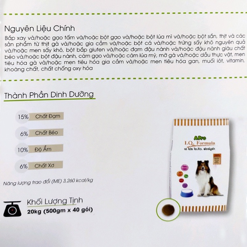 (500G)Thức ăn chó Hạt Apro IQ Xanh 500g dành cho chó mọi lứa tuổi